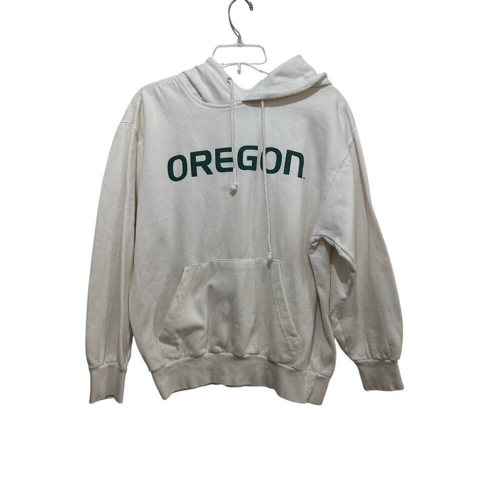 Vintage Nike Men's White Oregon Ducks Mid Swoosh Hoodie Sweatshirt Size Medium